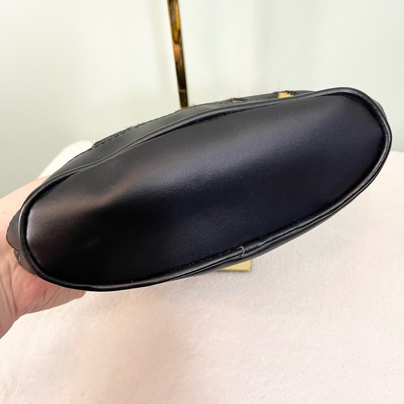 Vintage Patchwork Handbag Black Purse Art Deco Genuine Leather Mobwife Handcarry - Picture 7 of 8